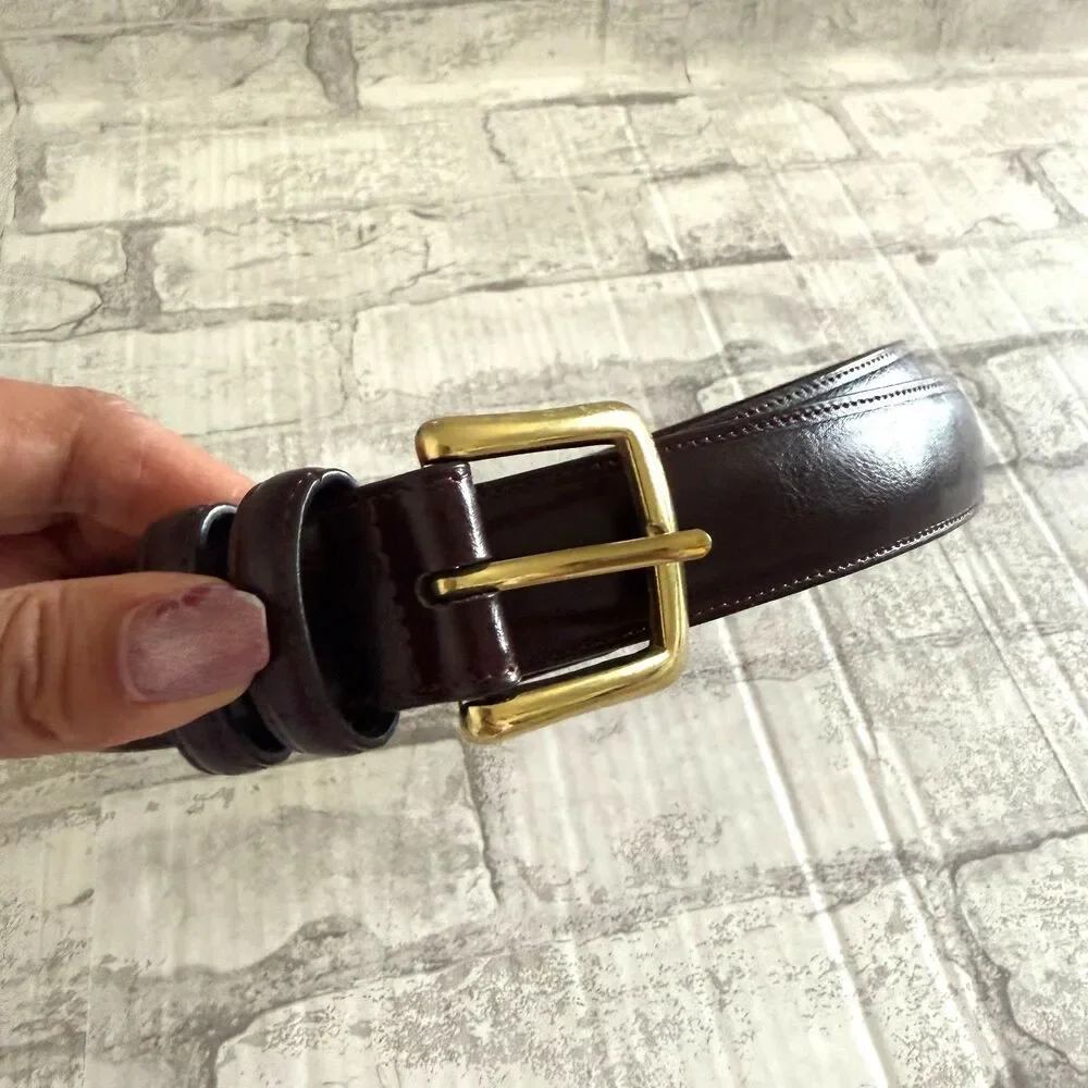 Farah Mens Brown Bonded Leather 42/105 Belt Gold Tone Buckle Heritage Workwear